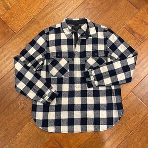 J. Crew 1/2 Zip Plaid Shirt Jacket Size Medium, Black and White